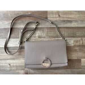 Versace Collection Leather Crossbody Medusa Medallion Flap in Beige and Gold